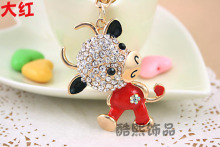 Creative cute Cow crystal key chain bag hanger rhinestone metal key ring various colors enamel ladies fashion accessories