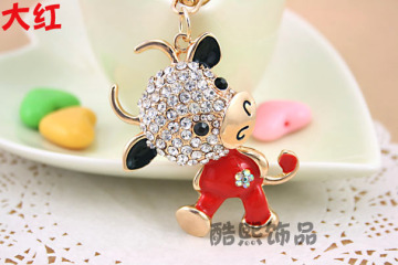 Creative cute Cow crystal key chain bag hanger rhinestone metal key ring various colors enamel ladies fashion accessories