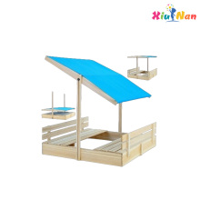 Wooden Sandpit With Benches and Adjustable Roof