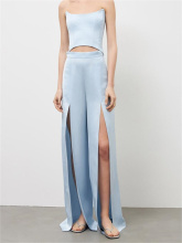 Tencel One line Neck Top Split Pants Set