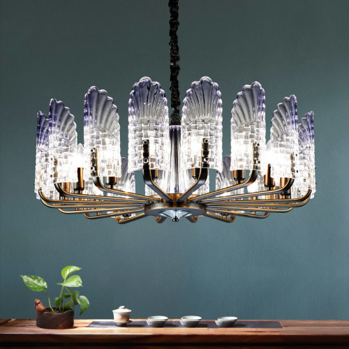 Chandelier Iarainn Criostail Gloine LEDER