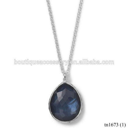 Silver Sapphire Teardrop Pendant Necklace