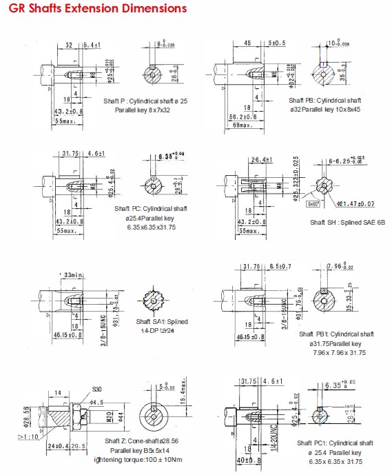 GR Shafts Extension Dimensions