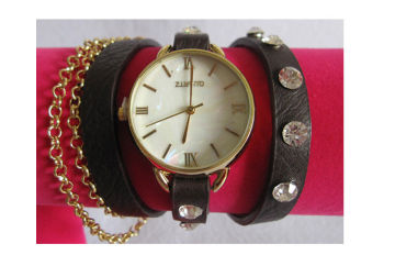 Man Vintage Wrap Around Wrist Leather Strap Pearl Dial Bracelet Watch