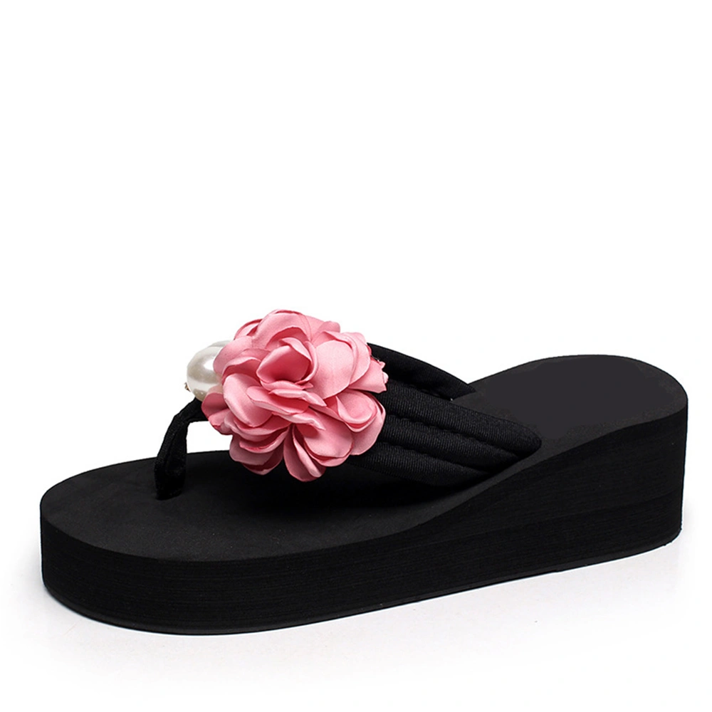 Superstarer Beach Slippers Women Summer Thick Bottom High Heel Sandals Seaside Non-Slip Flower Flip Flops Wholesale