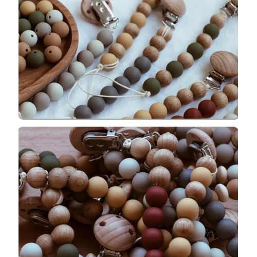 Natural Beech Wood Silicone Pacifier Chains Pacifier Clips