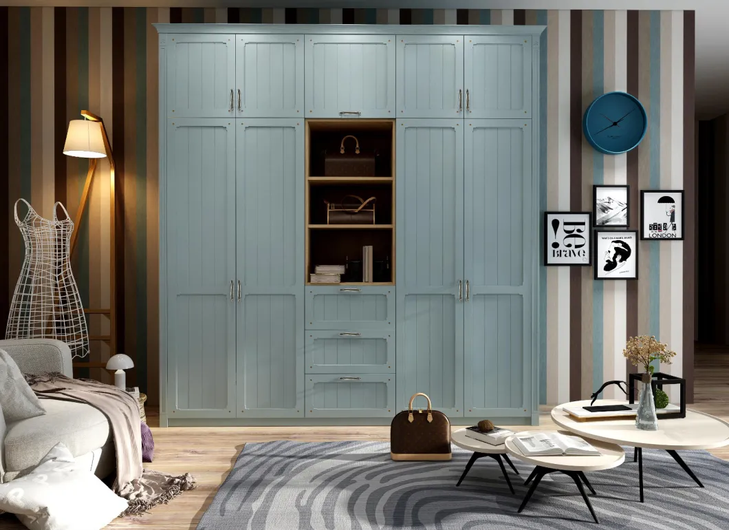 Western Style Sleeping Room Blue Paint Modern Fashion Clothes Wardrobe