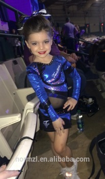 Child custom Rhinestones cheer dance costumes, blue cheerleading uniforms kids