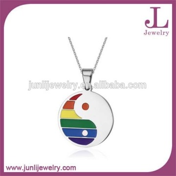 Stainless Steel Necklace Womens Mens ying and yang Rainbow Pendant