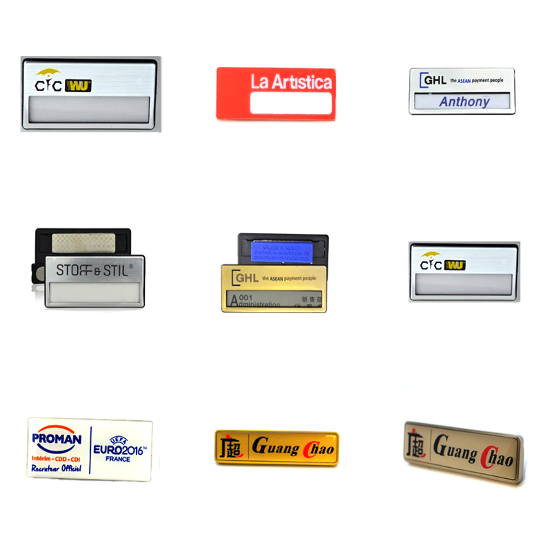 Wholesale Magnet Hotel Employee Reusable Blank Magnetic Metal Name Badge with logo