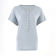 Ladies Slim Fit Merino Wool Henley Short Sleeve T-Shirt