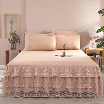 Three layers lace edge bed skirt