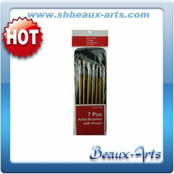 7pcs flat brush set with bag- hog bristle hair with aluminum ferrule and short wood handle