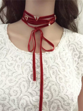 Multi-layer Wrapped Velvet Choker Heart charms Tie Necklace