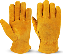 OZERO Leather Work Gloves Flex Grip Tough Cowhide Gardening Gloves for Men and Women
