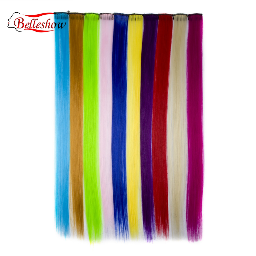 Hot sell   synthetic colorful clip in hair extension   clip in  double drawn clip in hair extension