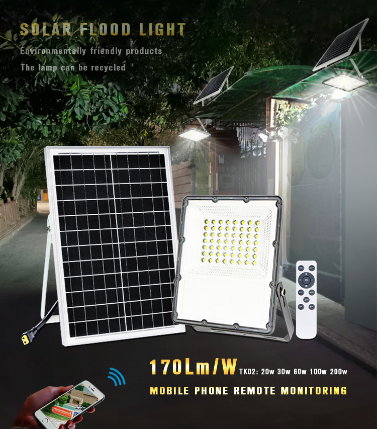 KCD China Manufacturer CE RoHS Powerful Solar Landscape Modern Led Garden Light 30W Remote Solar Flood Light