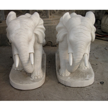 White marble carving bull elephant stone standing statue