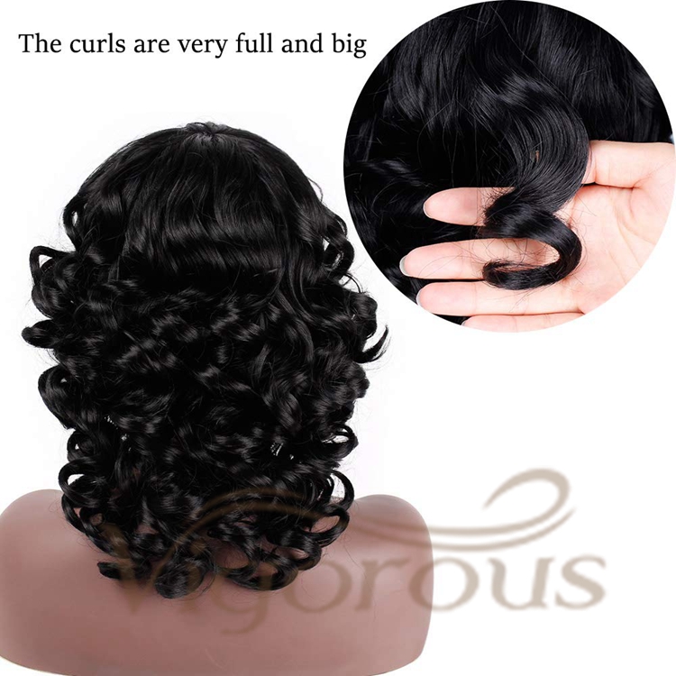 Vigorous Hot Selling Super Curl With Bangs Shoulder Length Heat Resistant Fiber Bob Cosplay For Black Women Synthetic Hair Wigs