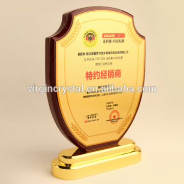 Fashion shield plaque wood plaque with metal surface solid plaque
