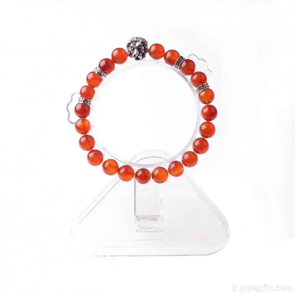 Bracelets en pierre naturelle, perles d&#39;agate avec lion