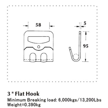 75mm Flachhaken mit gelber Zinkfarbe Oberflächenbehandlung