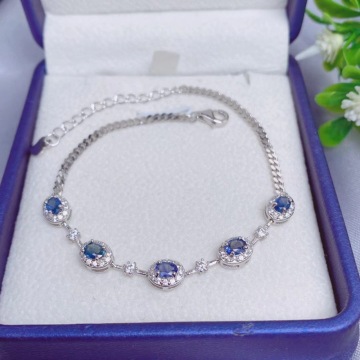 S925 Silver Inlaid Simple Natural Sapphire Bracelets