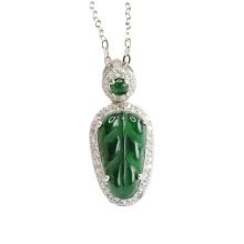 Handcrafted Jadeite Pendant Necklace: Natural Burma Jade & S925 Silver Leaf Shape Necklace