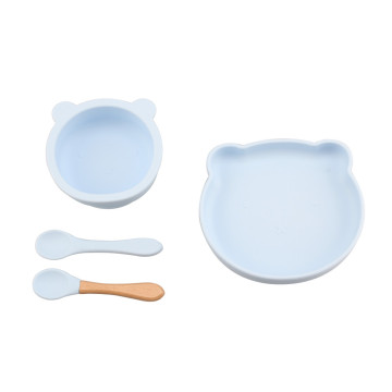 Bear-shaped Blue Silicone Baby Bowl Set with Spoon