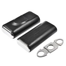 Portable Leather Cigar Case Holder Black Homidor Cigar Case Mini Travel Humidor With Cigar Cutter