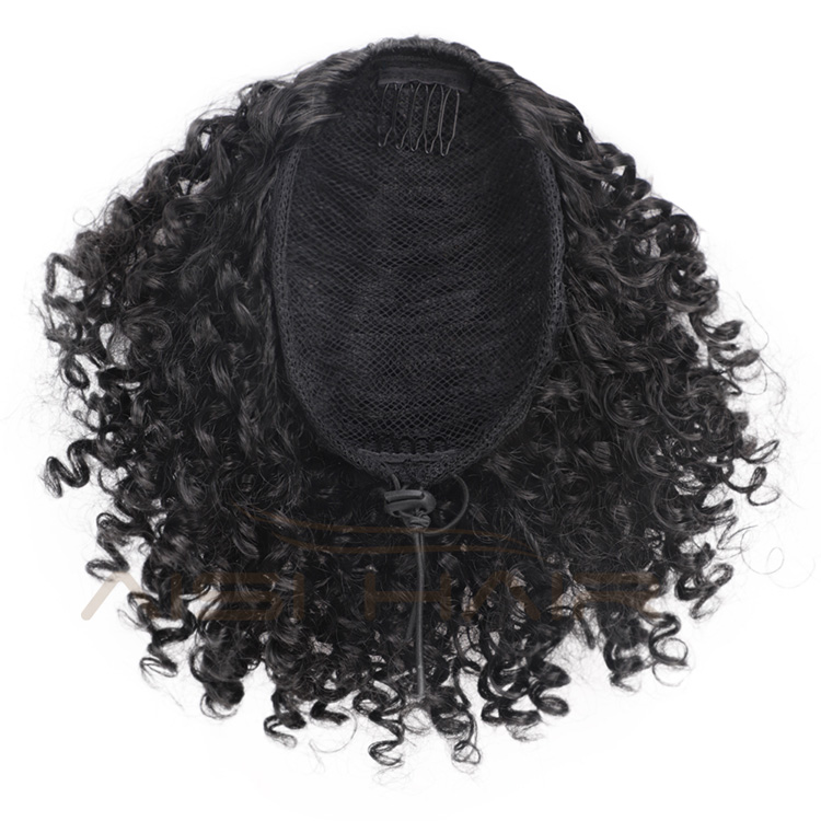 Aisi Hair Ponytail Afro Puff Kinky Curly Drawstring Hair Extensions High Temperature Fiber Short Hairpieces with Clips