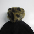 New Design Black Beanie with Leopard Pompom