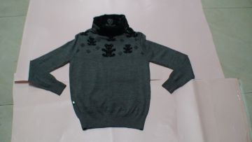 Cotton Dark Ladies Short Pullover Sweaters With Turtle Neck, Panda Emboridery