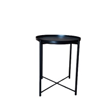 Contemporary Black Round Metal Coffee Table with Tray