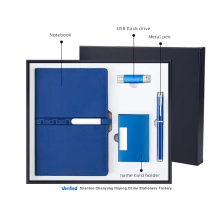Luxury Corporate Gift Set: New Arrival Leather Notebook, Metal Pen, Name Card Holder & Dual-Use USB Flash Drive