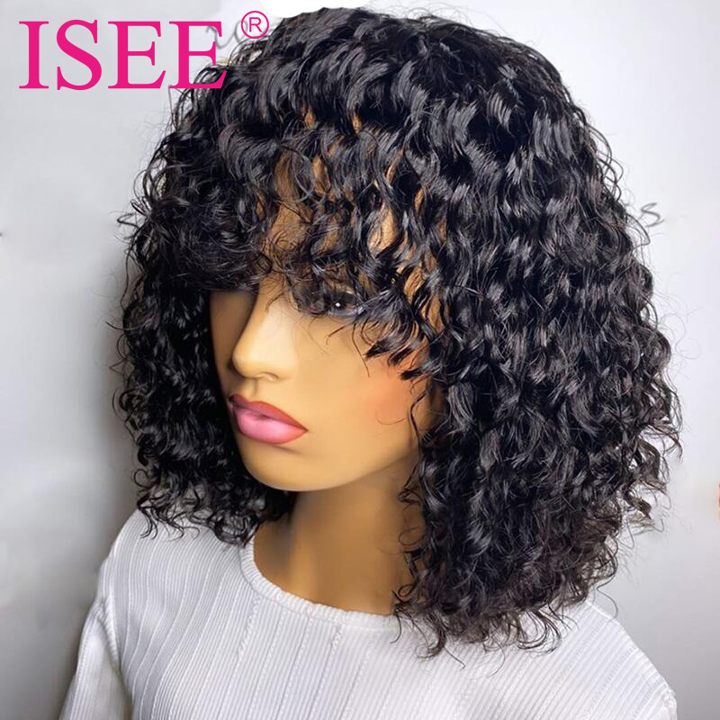 ISEE Hot Sale Human Hair Wigs With Bangs Fringe Wig Glueless Cheap Brazilian Remy Wig Can Be Dye