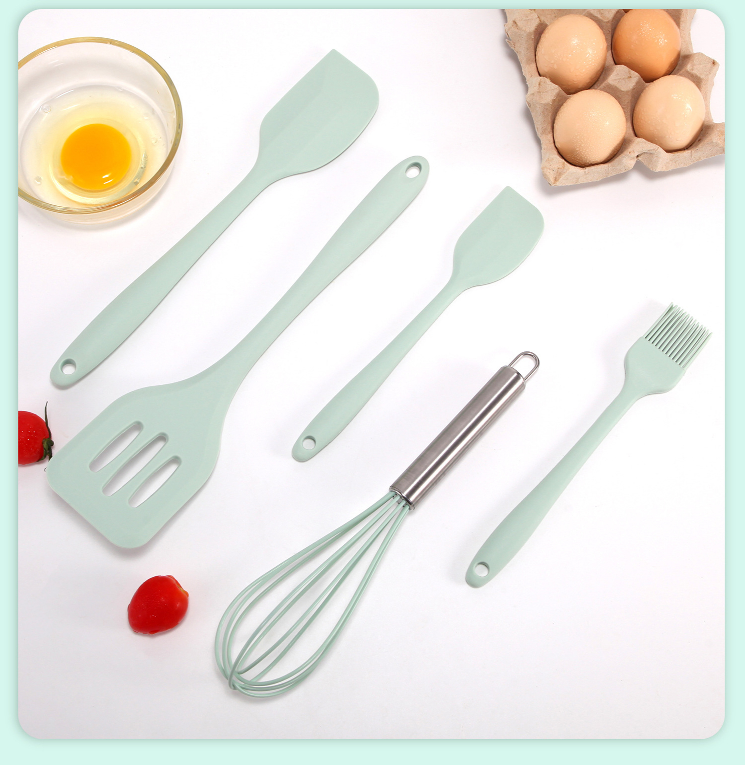 Home and Kitchen Accessories 5Pcs Heat Resistant Food Silicone Kitchen Utensils Cheap Cooking Spatula Set