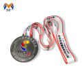 Custom silver metal race medals and ribbons