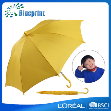 Cheap customized yellow color children umbrella with plastic crook handle