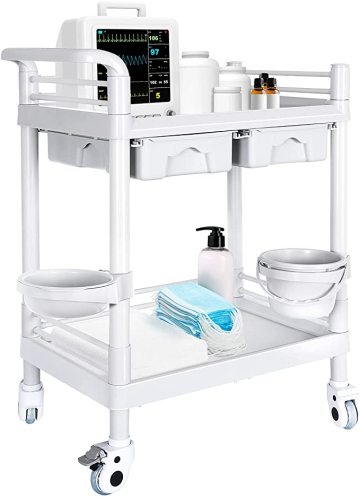 Medical trolley 2-tier utility trolley with drawer