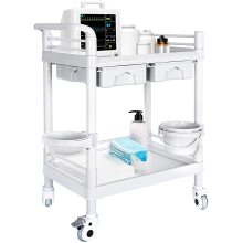 Medical trolley 2-tier utility trolley with drawer