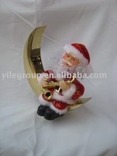 8"santa playing  saxophone sit on moon