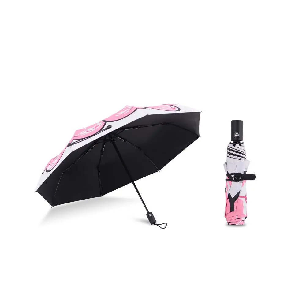 Logo Prints Fully Automatic Fabric with Black Coating Three Folding Umbrella with Floral Prints