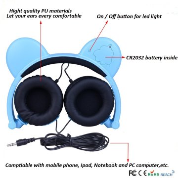 Auriculares con diadema para niños con oreja de oso panda brillante LED