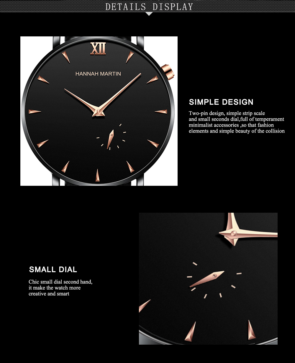 HANNAH MARTIN HM-10201Specific Design Men Quartz Wrist Watches Waterproof Simple Design Fashion Man Bracelet Hand Watch