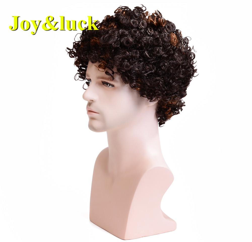 Wholesale Wigs for Men Brown Ombre Gold Color Male Daily or Party Hairstyle Short Natural Curly Men Wigs Synthetic Hair Wigs