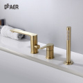 Deck Mounted Three Hole Brushed Gold Basin Faucet