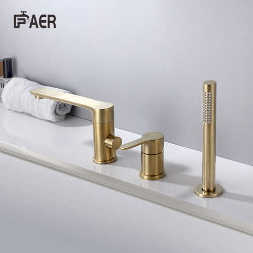 Bathtub Tap Deck Mounted Three Hole Brushed Gold Basin Faucet Supplier