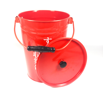 Japanese Tin Steel Metal Rubbish Pail Bucket with Handle and Lid for Store Supplies