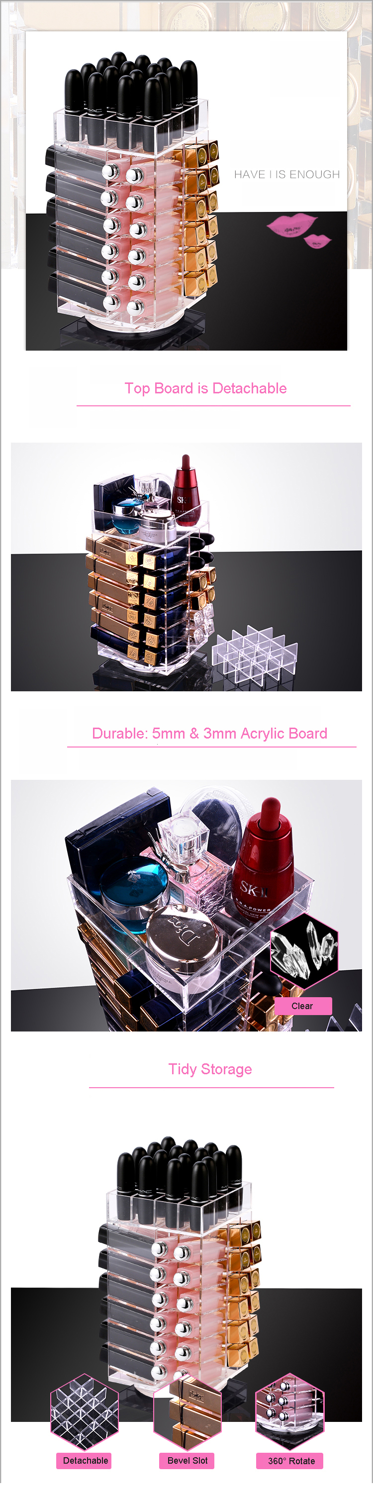  Rotatable Acrylic Lipstick Storage Display Box